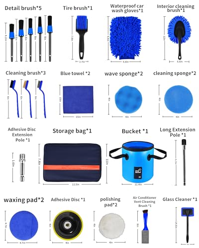 Car Cleaning Kit:40 Pcs Interior Windshield and Window Cleaner Detailing Set;Wheel & Tire Brush;Car Wash Mitt;Cleaning Bucket;Total Care Supplies;Towels;Automotive Tools