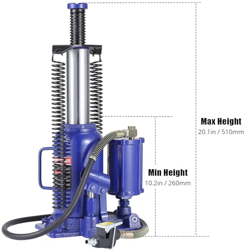 Heavy Duty 20 Ton Pneumatic & Hydraulic Air Bottle Jack – Quick Lift, Manual Hand Pump, 10.24"-20.08" Lifting Range – Car Truck SUV RV Trailer Repair – in-line Cylinder, High Size