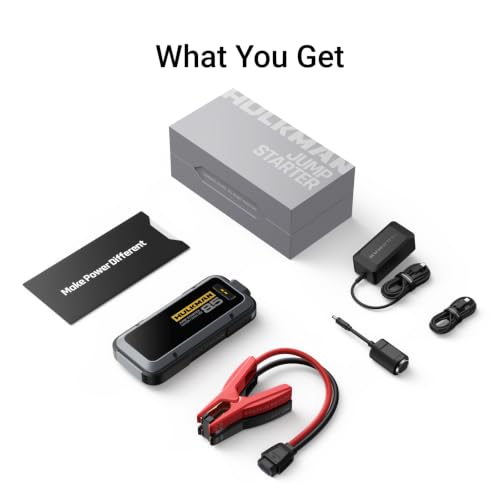 Hulkman Alpha85 Smart Portable Jump Starter, 2000A Battery Booster Pack with LED Display, Flashlight, 74Wh Power Bank & Jumper Cable, 12V Jump Box for up to 8.5L Gas & 6.0L Diesel, Cars, SUVs & Trucks