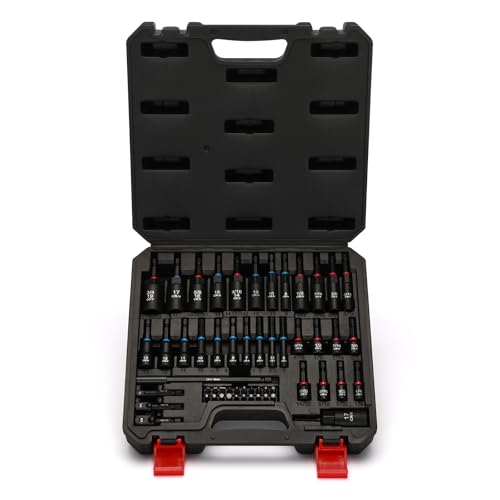 55PCS Magnetic Nut Driver Set, Metric & SAE Magnetic Impact Drill Driver Bit, Deep Nut Driver Set, Wing Nut Driver, 1/4" Quick Change, Heavy Duty Socket Adapters & Bit Extensions, Storage Box