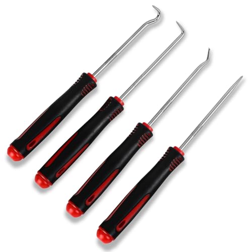 4-Piece Hook and Pick Set, Precision Automotive Pick Tool & O Ring Pick Set with Comfort Grip & Anti-Slip Shaft for Oil Seal, Gasket Removal, and Electronic Repair