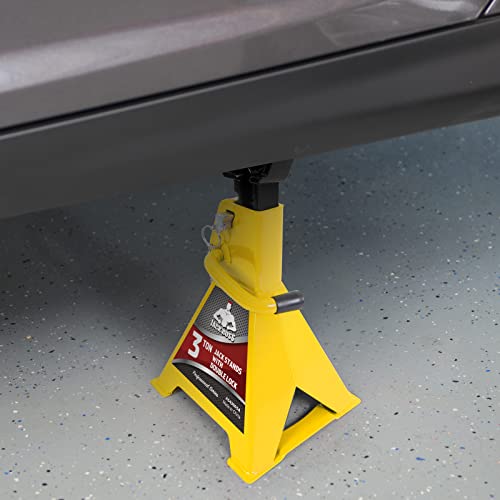 Jack Boss Car Jack Stands 3 Ton (6,000 LBs) Capacity, Extra Reinforced Car Lifting Stand Adjustable Jack Stand with Double Locking, Fits Automotive Small Pick-Up Yellow, 2 Packs - style: 3T double locking with strengthen base