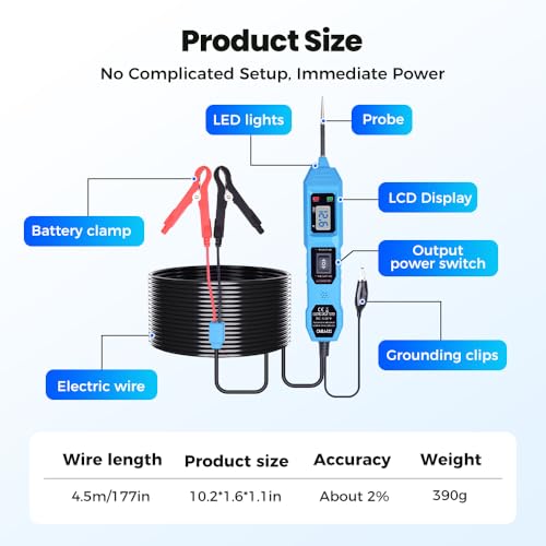Automotive Circuit Fault Probe Tester - 20A 48V LED Display Front Light, for Sedans Pickup Trucks SUVs Motorcycles Engineering Vehicles Boats