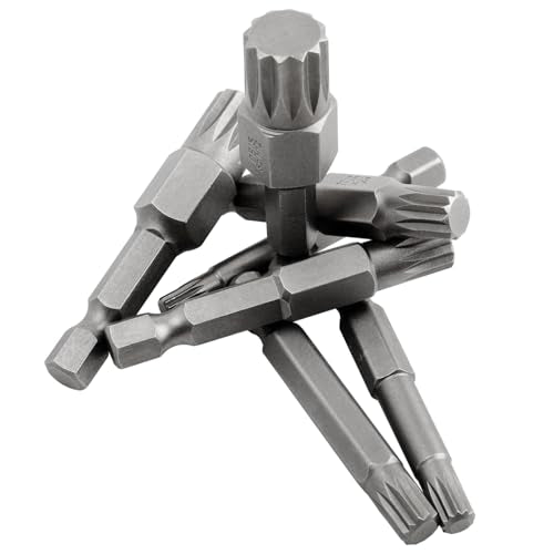 Mesee 7 Pieces 50mm Triple Square Spline Bit Set Quick Change 1/4" Hex Shank 12-Point Spline Drive Bits M4 M5 M6 M7 M8 M10 M12 Magnetic Screwdriver Bits for Mechanic Garage Repair Tools