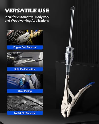 Orion Motor Tech Vise Grip Slide Hammer, 9.8 in Locking Pliers 2 lb Slide Hammer with Quick Release Swivel Connector, Locking Pliers Slide Hammer Set for Nail Bolt Pin Seal CV Axle Removal