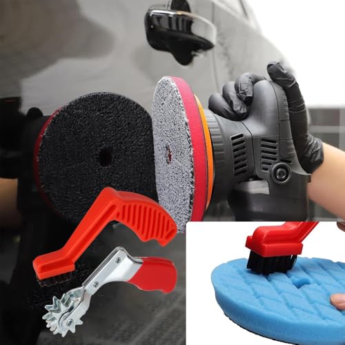 Wool Buffing Pad and Polishing Pad Cleaner Tool Set | Polishing pad cleaner with metal spur & nylon brush, durable ergonomic design extends pad life