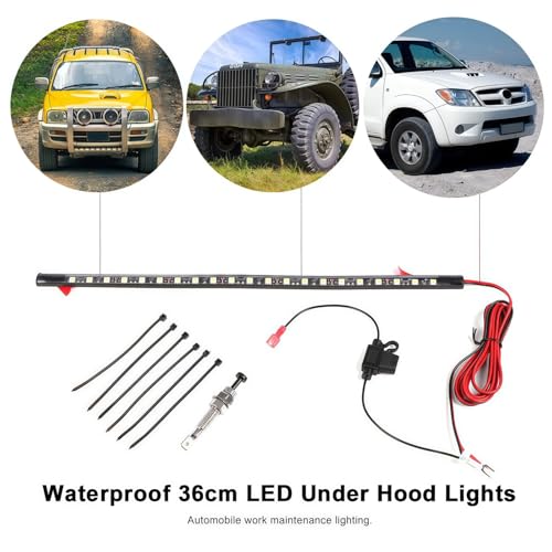 Under Hood LED Light Kit, Waterproof 12V Car LED Lights Bars Car Hood Work Inspection Lights Underhood Work Light Kit with Automatic On/Off -Universal Fits Any Vehicle - size: 36cm/14.17inch