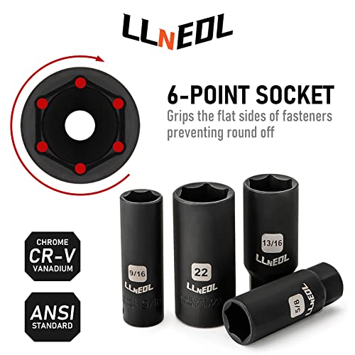 LLNEDL Impact Socket Set 3/8 Drive,95Pcs Deep&Shallow Socket Wrench Set,6 Point Metric&Standard Full |5/16"-3/4",8-22mm| with Spark Plug Sockets,72T Ratchet Handle, Screwdrivers for Automotive&Home - color: Black Case