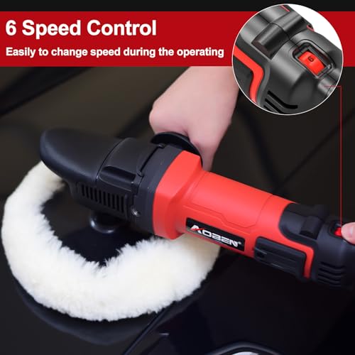 AOBEN 6/7 inch Buffer Polisher,Rotary Car Buffer,1600W Car Polisher Waxer Kit with 6 Variable Speed 1000-3500RPM & 4 Polishing Pads,Detachable Handle for Car Polishing and Waxing - size: AT3501C-1