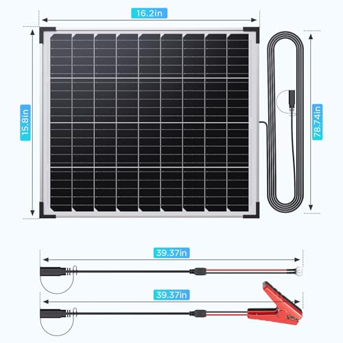 30W 12V Solar Battery Charger & Maintainer, Waterproof Trickle Charging Kit with IP68 Intelligent Controller, High-Performance Tempered Glass, for Car, RV, Marine, Camper and Trailer - size: 30W