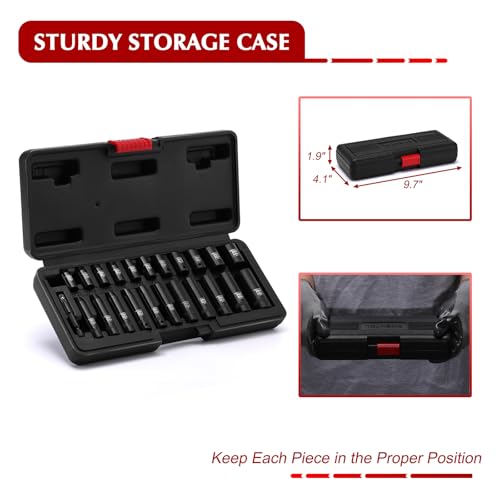 EMENTOL 1/4" Drive Impact Socket Set, 23 Pieces Deep & Shallow Socket Set, SAE 5/32"-9/16", 12 Point CR-V, Includes Drill Bit Adapter - size: 1/4" Drive (5/32"-9/16")