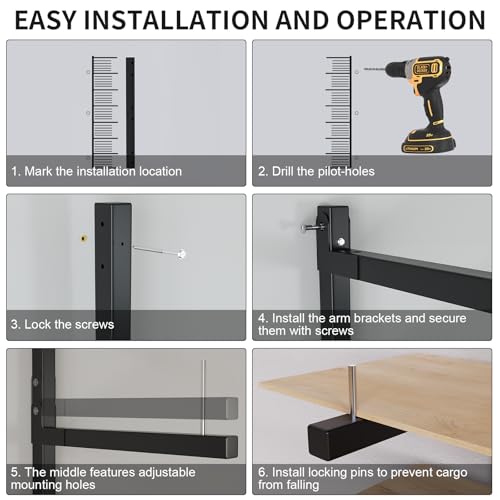 Lumber Storage Rack, Upgrade Cantilever Folding Lumber Rack Wall Mount, Metal 8 Level 32 Inch Plywood Scrap Wood Storage Rack - color: Black - 4 Tier