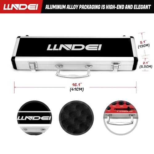 LLNDEI 3/8" Drive Stubby Impact Socket Set Metric 6-19mm, 19-Piece Cr-Mo Nano Socket Set with 2 Extension Bars (6" & 15"), Universal Joint & Ratchet Wrench for Tight Space Access