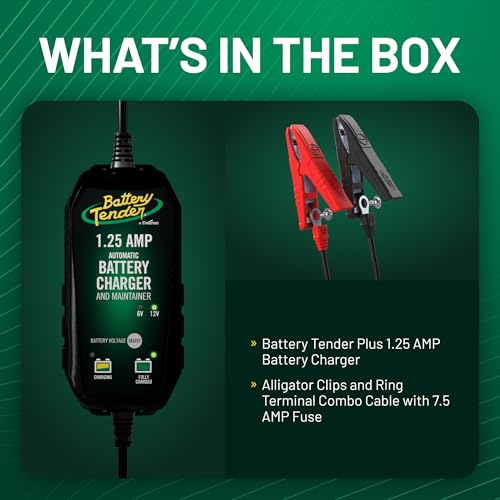Battery Tender Plus 12V 1.25 AMP Battery Charger and Maintainer: Fully Selectable 6V or 12V Battery Charger and Maintainer for Powersports ATVs, Motorcycles, Snowmobiles, and More - 022-0211-DL-WH