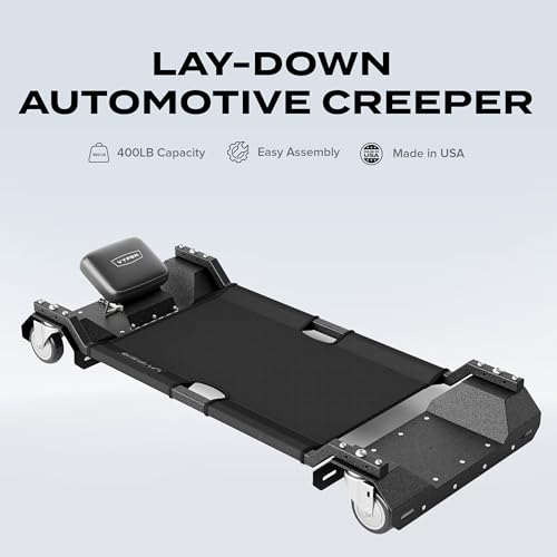 Vyper Lay-Down Automotive Creeper - 46", 400 lb Capacity | Heavy Duty Mechanics Creeper with Puncture Proof Fabric and Adjustable Headrest, Comfortable, Made in USA