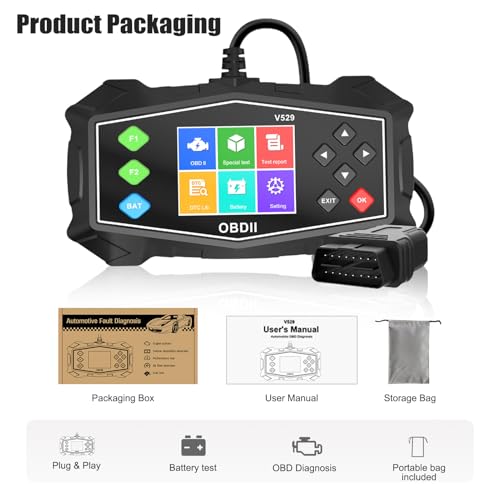 OBD2 Scanner Diagnostic Code Reader,Automotive OBD II Engine Light,Battery Tester,Mode 6, Mode 8 & I/M Readiness,OBDII Scan Tool for All OBDII Cars 1996+(OBDIIBlack)