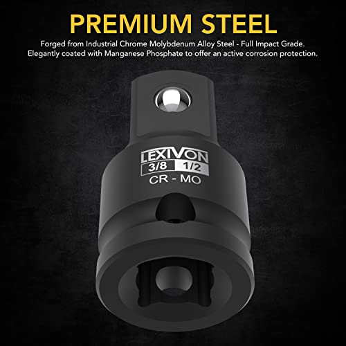 LEXIVON Impact Socket Adapter and Reducer 4-Piece Set | 1/4" - 3/8" - 1/2" Impact Driver Conversions, Chrome Molybdenum alloy steel (LX-112) - style: 4-Piece Set, 1/4"-3/8"-1/2" Adapters
