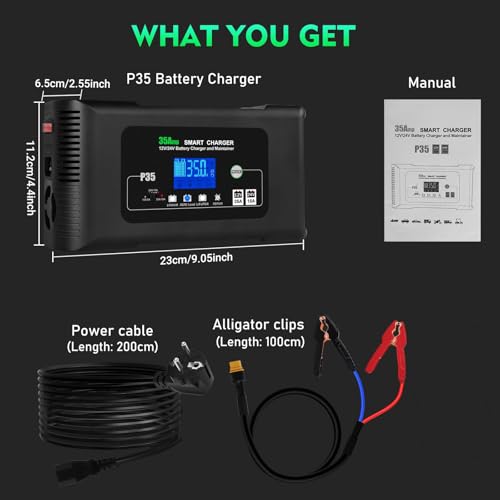 35Amp Car Battery Charger, 12V 35A/24V 18A Lithium LiFePO4 Lead Acid AGM/Gel Charger, Battery Desulfator, Trickle Charger/Maintainer for Car Boat Motorcycle Truck Lawn Mower