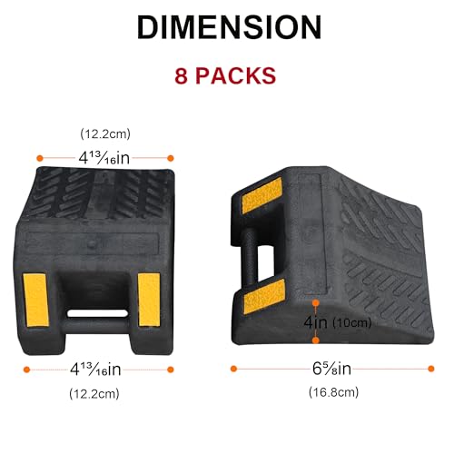 OrangeStar Rubber Wheel Chocks, Tire Chock w/Handgrip for Car, RV, Travel Trailer, Camper Accessory (8 Packs - size: 6.6"x4.8"x4"- 8 Packs