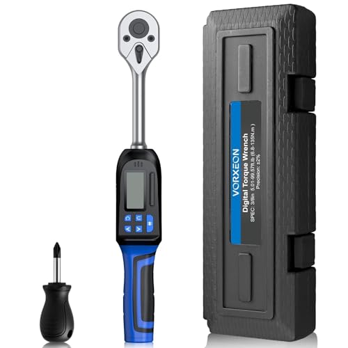 Digital Torque Wrench 3/8 inch Drive with Preset Value, Track and Peak Modes, LED and Buzzer Alerts, 4 Units of Measure for Bike Motorcycle Car, 4.9-99.6 Ft-Lb/6.8-135 Nm