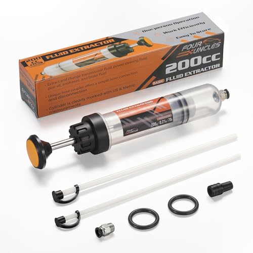 FOUR UNCLES Fluid Transfer Syringe for Engine Oil & Gear Oil 200cc | Cleaner Fluid Service, Precise Transfer Control, Reach Tight Areas, Reusable Garage Tool, DIY Maintenance Essential - size: 200cc