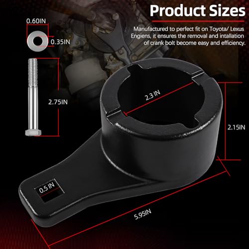 Sunluway for Toyota/Lexus Crankshaft Damper Pulley Holding Holder Tool 3.0L 3.3L V6, 4.0L 4.3L 4.7L V8 Engine Harmonic Tool Crank Pulley Tool with 2PCS Crank Bolts, Storage Case