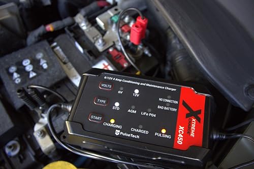 PulseTech XC450 Xtreme Charge 4 AMP Smart Battery Charger Maintainer, Trickle Charger | Test, Charge, Condition & Maintain All 6V/12V Batteries: Lead Acid, LiFeP04, Lithium, VRLA, AGM, Gel & Flooded