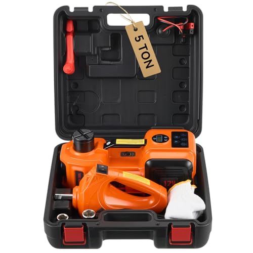 5-Ton Electric Hydraulic Car Jack with Built-in Air Pump and LED Light – 12V Portable Jack Lift for Sedans, SUVs, MPVs, and Trucks – Ideal for Tire Changes and Garage Repairs (with Electric Wrench)