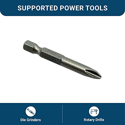 Benchmark Abrasives 1/4 Inch Hex Anti Slip Phillips Insert Screw Head Screwdriver Bits, Rotary Drill Bits for Repairing Electronics, Automotive Parts, Furniture (50 Pack) - (PH2 x 2") - size: PH2 x 2"