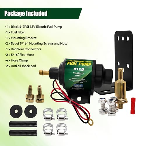 12D Micro Electric Diesel Fuel Pump Universal 5/16 inch Inlet and Outlet 12V 1-2 A, 35 GPH, 4-7 PSI with 5/16 Inch (8mm) ID Fuel Line Hose 6.56FT - color: 4-7PSI 35 GPH for diesel+ 6.56FT Fuel Line