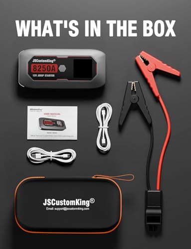 8250A Jump Starter Battery Jump Starter Battery Pack (for All Gas or 10.0+L Diesel), 12V Potable Heavy Duty Car Jump Start with 3.2 inch HD Screen, 2 USB Power Bank 48-Months Stand-by Time