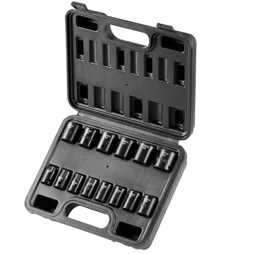 VEVOR 3/8" Drive Impact Socket Set, 14 Piece Shallow Socket Set Metric 7-20mm, 6 Point Cr-Mo Alloy Steel for Auto Repair, Easy-to-Read Size Markings, Rugged Construction, Includes Storage Case - style: 3/8" 14PCS CR-MO