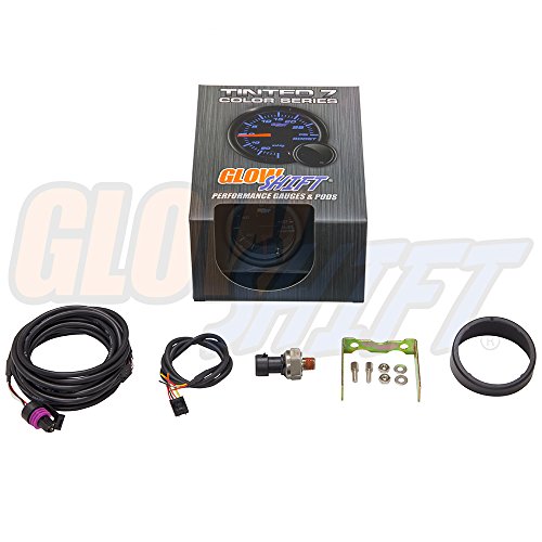 GlowShift Tinted 7 Color 100 PSI Fuel Pressure Gauge Kit, 2-1/16" 52mm | Includes 1/8-27 NPT Electronic Sensor & Wiring, Multi-Color Analog Display, Black Dial, Smoked Lens, For Car & Truck