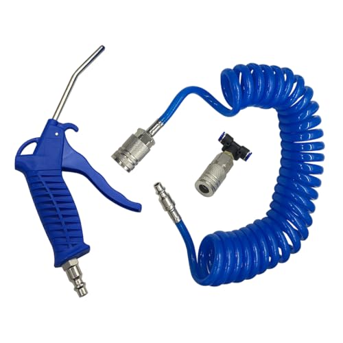 Air Blow Gun Kit 16.4FT Long Heavy Duty Air Seat Blow Gun Kit (Blue) | For Semi Truck Air Hose; With I/M Style Air Plug And Coupler Fitting; T Adapter