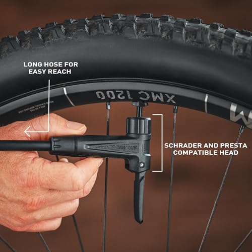 FEEDBACK SPORTS Pneuma CC Compact Charger Floor Pump for Tubeless Tires | Hidden air tank seats tubeless tires with a burst of air; oversized gauge, stable base and accessory storage included