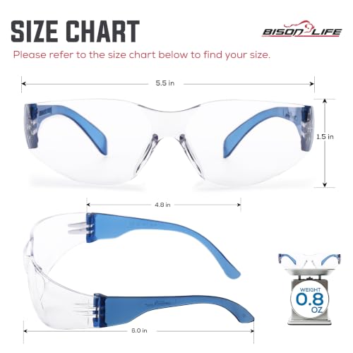 BISON LIFE Clear Safety Glasses – ANSI Z87.1 Certified Scratch & Impact Resistant Eye Protection Goggles for Men & Women - color: Clear/Blue