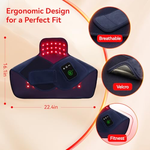 Red Light Therapy for Neck Shoulder, 660nm & 850nm Infrared Light Therapy Wrap, Cordless 5000mAh Rechargeable Light Therapy Pad with Timer & Pulse Modes for Home Use
