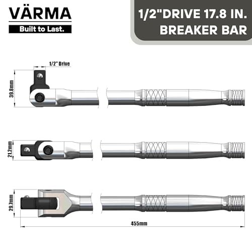 1/2-Inch Drive Breaker Bar, 18-Inch – Heavy Duty CR-MO Head & 18mm Thick Shaft – Dual-Knurled Non-Slip Grip, Constant Tension Flex Head, Premium Mirror Chrome Finish - size: 1/2" Drive x 17.8"