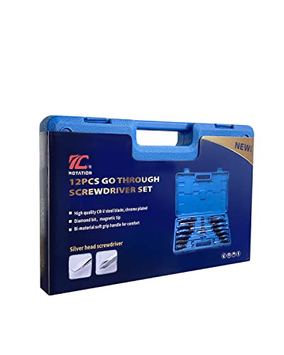 ROTATION Magnetic Screwdriver Set 12 PCS with Nichrome tips, 6 Phillips and 6 Flat Head Screwdrivers, half with Go-Thru Steel Blades, High Torque for Fastening and Loosening (Silver Tip_Gloss Blade) - style: Silver Tip_Gloss Blade
