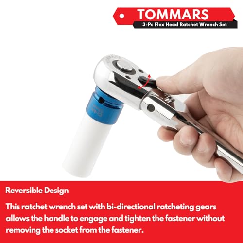 TOMMARS Flex Head Ratchet Set, 1/4", 3/8", 1/2" Drive Socket Wrench Kit | Mechanic Hand Tool Kit, Flexible, 72 Tooth 5-degree swing arc, Quick Release, Reversible - size: 1/4", 3/8", 1/2" Drive, style: Flex Head Standard Ratchet Set