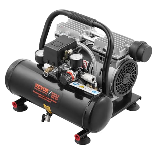 VEVOR Air Compressor, 1 Gallon Steel Tank, 1HP 1.5CFM @ 90PSI Oil Free Air Compressor & Max. 120PSI Pressure, 78dB Ultra Quiet Portable Compressor for Auto Repair, Tire Inflation, Spray Painting, 120V - size: 1 Gallon