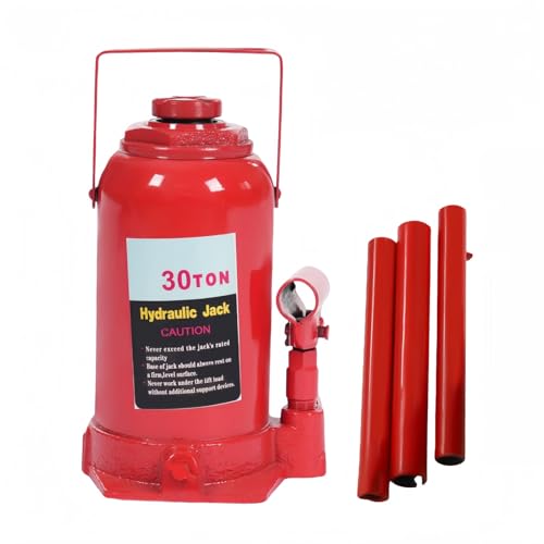 mignonnememe 30 Ton Low Profile Welded Bottle Jack, Hydraulic Jack for Lifting Cars, Trucks, Heavy Equipment, 9.25in Body Height, 66,138 lbs Capacity, Red