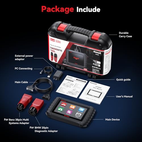 iCarsoft CR MAX 2025 Bidirectional Scan Tool All System 49+ Services and 47+ Special Functions Full Active Test OBD2 Scanner Diagnostic Tool Car Code Reader CAN FD with 38 Pin for Benz 20 Pin for BMW - size: CR MAX 2025 with 2 Pin Adapters