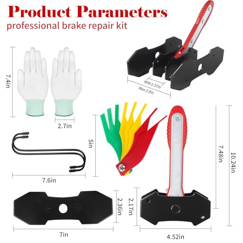 Brake Caliper Press Tool Kit, Ratcheting Piston Spreader with 2 Steel Plates, Practical Caliper Piston Compressor Tool for Repairing Disc Brakes Includes Hangers/Measuring Tools (Red)