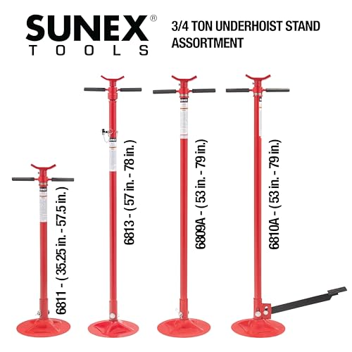 SUNEX TOOLS 6810A, Underhoist Support Stand with Foot Pedal, ¾ Ton Capacity, Large Base, Bearing Mounted Spin Handle, Height Adjustment Under Load, Lightweight, Supports Vehicle Components Only - size: With pedal