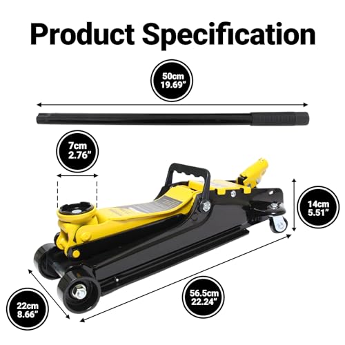 2.5 Ton Car Jack Low Profile Hydraulic Floor Jack, 5500 lbs Capacity, 3.4"-15.2" Lifting Range, Alloy Steel, Black, for Sedans and SUVs(Yellow - color: Yellow