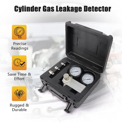 Cylinder Leak Down Tester Kit, Cylinder Gas Leakage Detector | Dual-Gauge 0-100PSI/700kPa CLD200M Cylinder Gas Leakage Detector 10-18mm Spark Plugs Gas Engine Diagnostic Tool, Black - size: Cylinder Leak Down Tester Kit