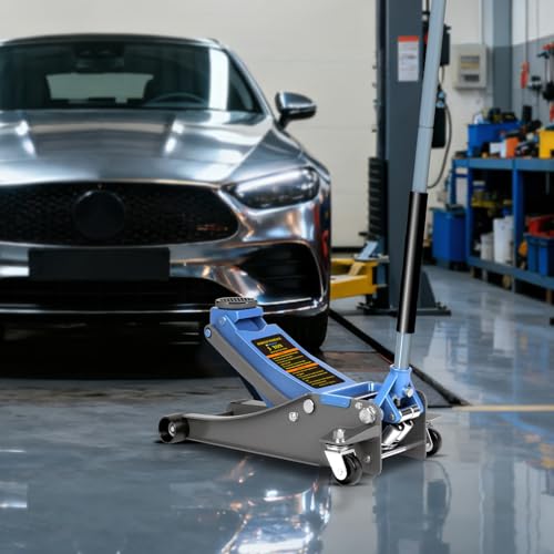 Larbanke 3 Ton Low Profile Floor Jack - Heavy Duty Steel Hydraulic Car Jack with Dual-Piston Rapid Lift Pump, 3.34"-18.5" Lifting Range, Magnetic Parts Tray, Blue - size: 465MM-3T
