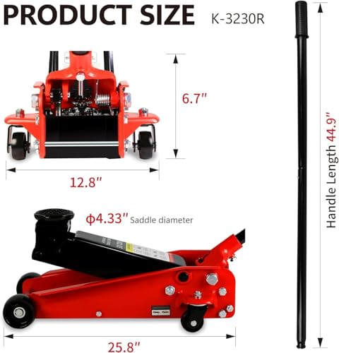 3 Ton Low Profile Floor Jack, Heavy Duty Steel Racing Floor Jack with Single Piston Quick Lift Pump, Lifting Range 5.1"-20", Hydraulic Professional Car Jacks 3 Ton/6000 LBS Capacity, Red - color: Red - 3 Ton(Single Pump), Lift 5.1"-20"