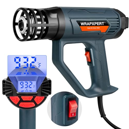 WRAPXPERT Heat Gun for Vinyl Wrap/Window Tint with Digital LCD 2000W 122℉-1202℉(50℃- 650℃) Variable Temperature Control Memory Function for Car Wrap, Crafts, Shrinking Tubing, Stripping Paint - color: Blue Lcd